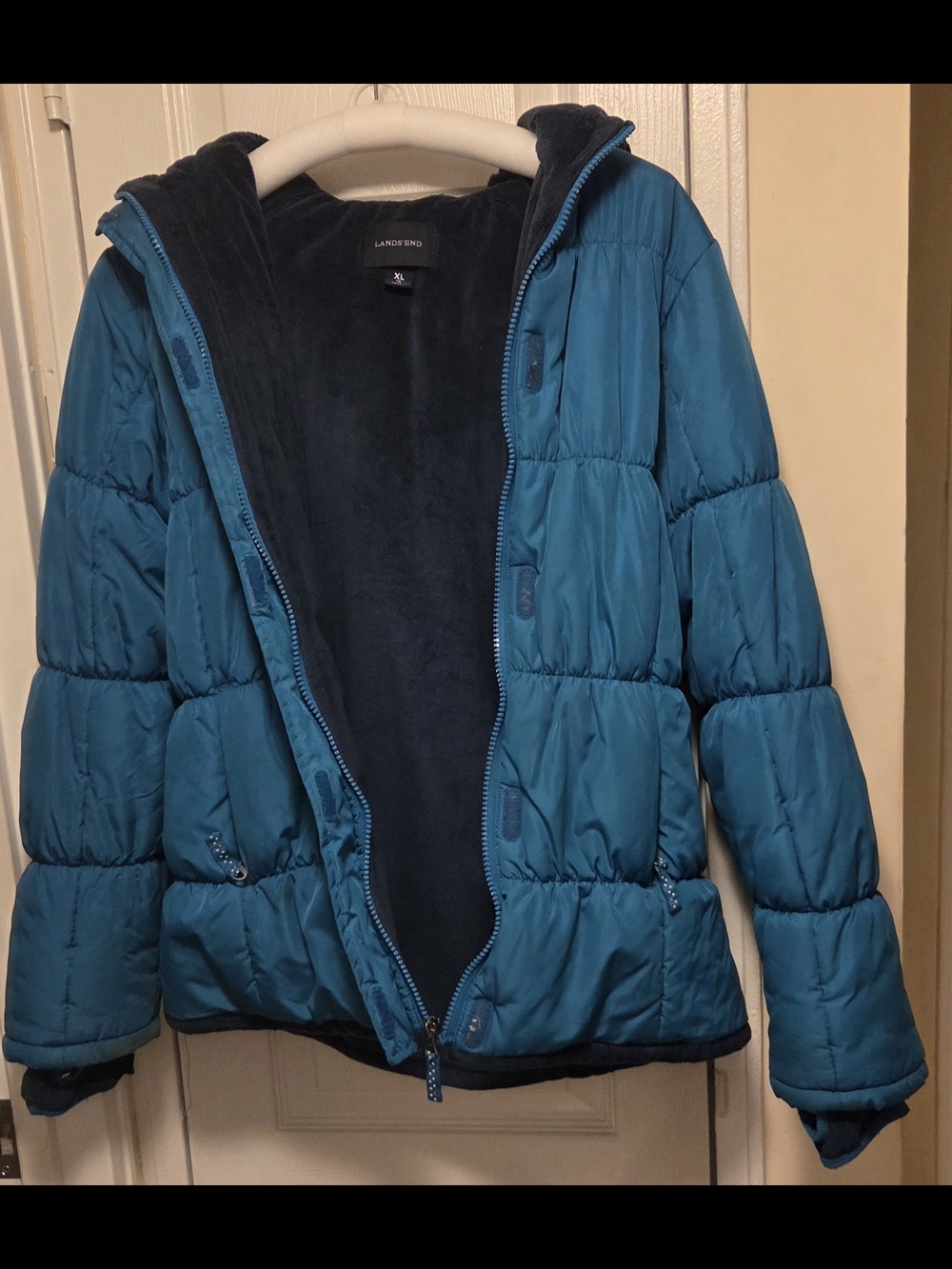 Lands' End Teal Quilted Puffer Jacket with Fleece Interior - Women's